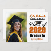 Orange Class of 2026 Photo Graduation Party Kaart (Voorkant / Achterkant)