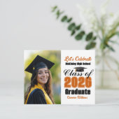 Orange Class of 2026 Photo Graduation Party Uitnodiging Briefkaart (Staand voorkant)