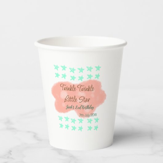 Orange clouds twinkle twinkle little stars green  papieren bekers (Voorkant)