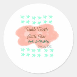 Orange clouds twinkle twinkle little stars green  ronde sticker