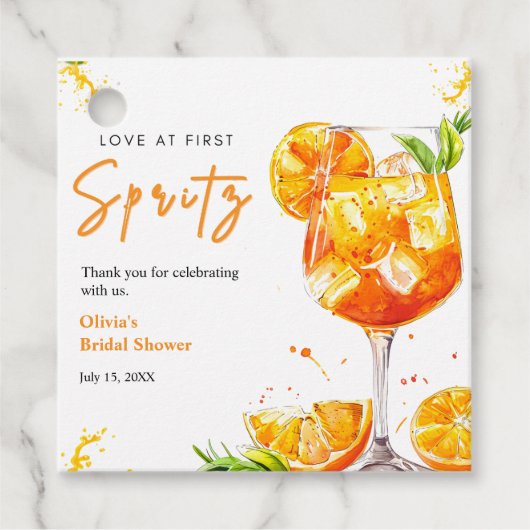 Orange Cocktail Love at First Spritz Bridal Shower Bedankjes Labels (Voorkant)