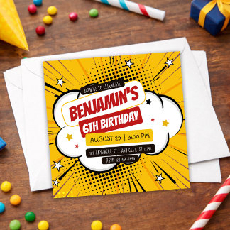 Orange Comic Superhero Pop Art Kids 6th Birthday Kaart