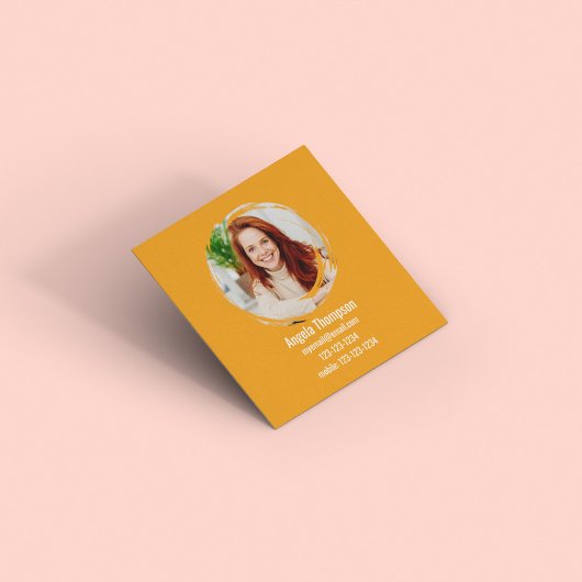 Orange Connect with Me Photo QR Code  Vierkante Visitekaartje