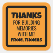 Orange Construction Birthday Vierkante Sticker (Voorkant)