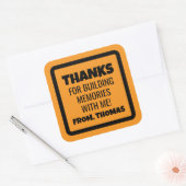 Orange Construction Birthday Vierkante Sticker (Envelop)