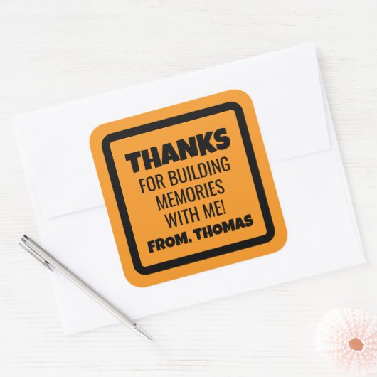 Orange Construction Birthday Vierkante Sticker (Envelop)