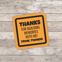 Orange Construction Birthday Vierkante Sticker