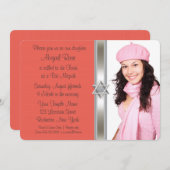 Orange Coral Photo Bat Mitzvah Kaart (Voorkant / Achterkant)