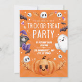 Orange Cute Halloween Trick or Treat Party  Kaart (Voorkant)
