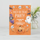 Orange Cute Halloween Trick or Treat Party  Kaart (Staand voorkant)