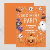Orange Cute Halloween Trick or Treat Party  Kaart (Voorkant / Achterkant)