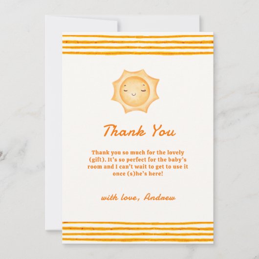 Orange Cute Here Comes The Son Baby Shower Bedankkaart (Voorkant)