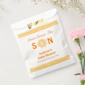 Orange Cute Here Comes The Son Baby Shower Bedankzakje (Gezegeld)