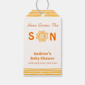 Orange Cute Here Comes The Son Baby Shower Cadeaulabel (Voorkant)