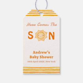Orange Cute Here Comes The Son Baby Shower Cadeaulabel