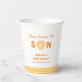 Orange Cute Here Comes The Son Baby Shower Papieren Bekers (Achterkant)