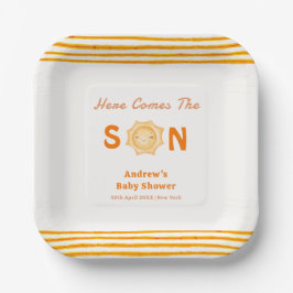Orange Cute Here Comes The Son Baby Shower Papieren Bordje