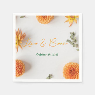 Orange Dahlia Summer Wedding Napkins Servet