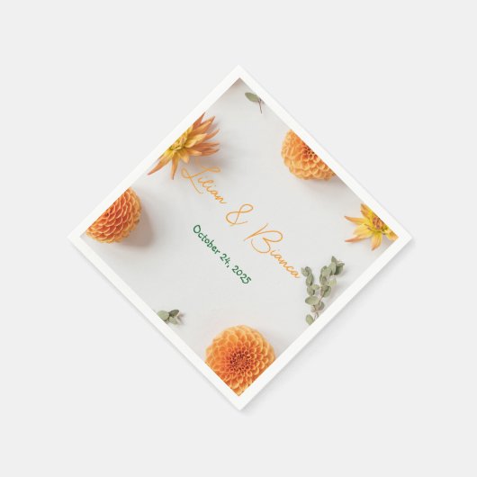 Orange Dahlia Summer Wedding Napkins Servet (Hoek)