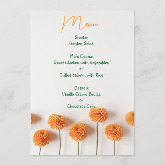 Orange Dahlia Wedding Menu - Warm Floral Elegance
