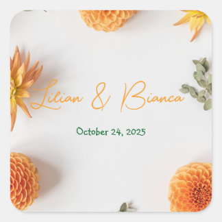 Orange Dahlia Wedding Stickers - Warm Summer Flora