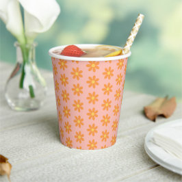 Orange Daisy Flowers on Pastel Pink Spring Party Papieren Bekers
