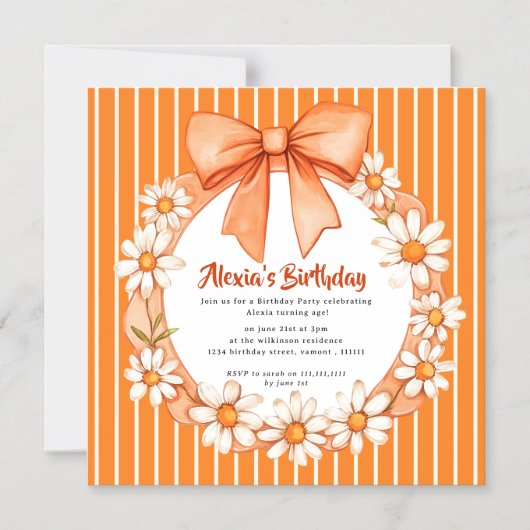 Orange Daisy Wreath Birthday Invitation Magnetic Magnetische Uitnodiging (Voorkant)