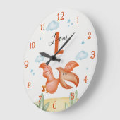 Orange Dinosaur Nursery Wall Clock Personalized Grote Klok (Hoek)
