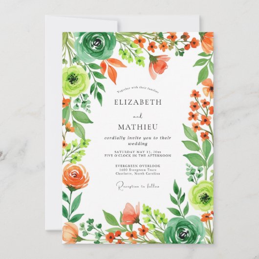 Orange Emerald Green Sparkling Spring Wedding Kaart (Voorkant)
