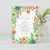 Orange Emerald Green Sparkling Spring Wedding Kaart (Staand voorkant)