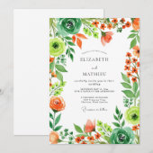Orange Emerald Green Sparkling Spring Wedding Kaart (Voorkant / Achterkant)