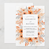Orange Exquisite Watercolor Wedding Kaart (Voorkant / Achterkant)