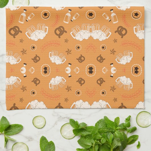 Orange fabric pattern with white sheep theedoek