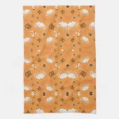 Orange fabric pattern with white sheep theedoek (Verticaal)