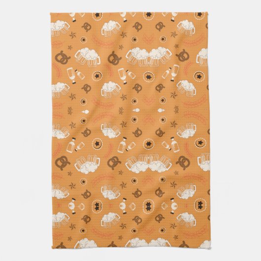 Orange fabric pattern with white sheep theedoek (Verticaal)