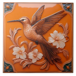 Orange faux relief Art Nouveau Hummingbird L Tegeltje