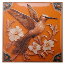 Orange faux relief Art Nouveau Hummingbird R Tegeltje