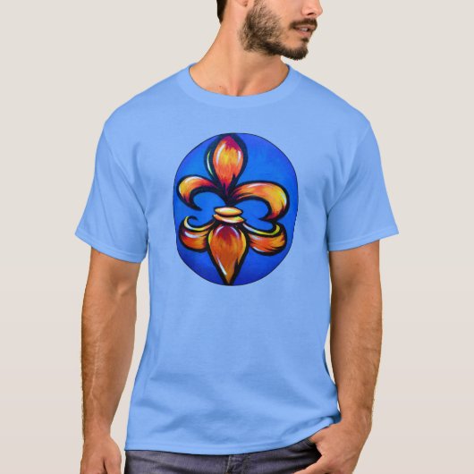 Orange Fleur d Lis against blue background T-shirt (Voorkant)