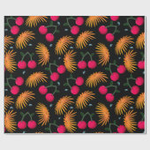 Orange Floral Cherry Pattern Cadeaupapier (Vlak)