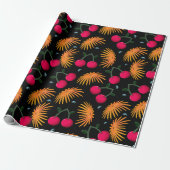 Orange Floral Cherry Pattern Cadeaupapier (Uitgerold)