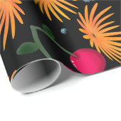 Orange Floral Cherry Pattern Cadeaupapier (Rol Hoek)