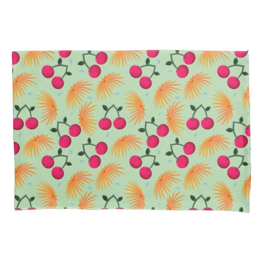 Orange Floral Cherry Pattern | Cute Girly Fruit   Kussensloop (Voorkant)