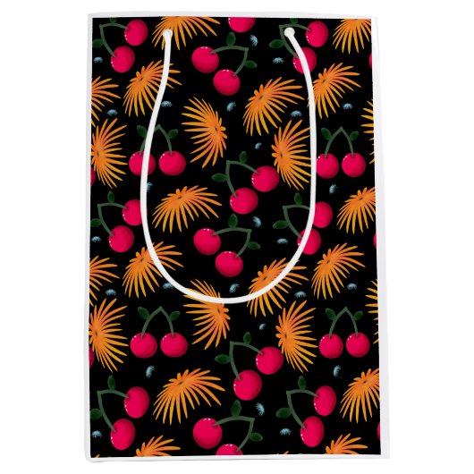 Orange Floral Cherry Pattern Medium Cadeauzakje (Voorkant)
