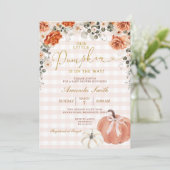 Orange Floral Little Pumpkin Gingham Baby Shower Kaart (Staand voorkant)