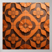 Orange Floral Medallion Geometric Tile Pattern Poster (Voorkant)
