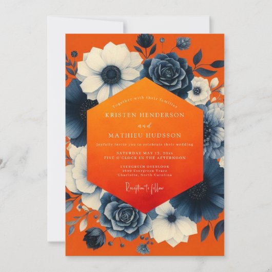 Orange Floral Opulence Wedding Kaart (Voorkant)