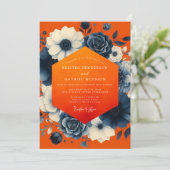 Orange Floral Opulence Wedding Kaart (Staand voorkant)