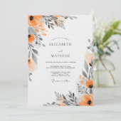 Orange Floral Painterly Wedding Kaart (Staand voorkant)