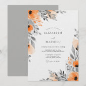 Orange Floral Painterly Wedding Kaart (Voorkant / Achterkant)