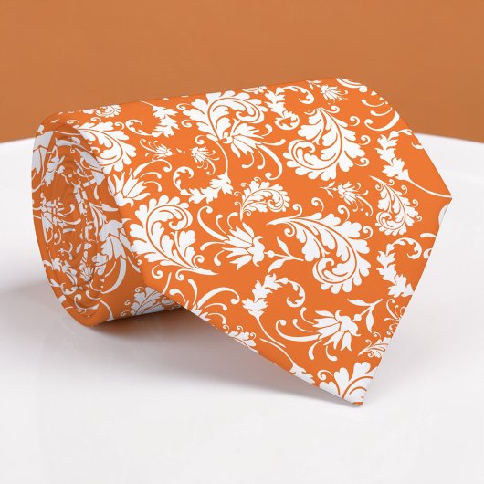Orange Floral Pattern Custom Necktie Stropdas